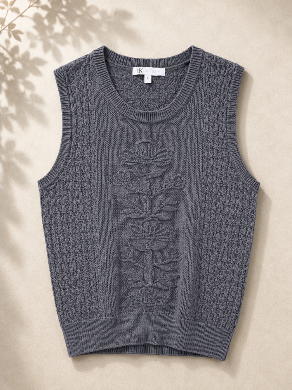 DR2 Slate Gray Cable-Knit Sleeveless Crew Neck Sweater Vest
